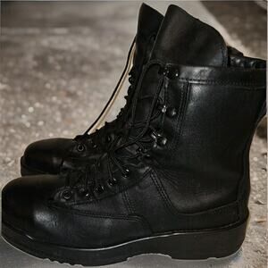 Men's Navy Flight Deck Steel Toe Boots BLACK Leather Vibram Sole Size 10W